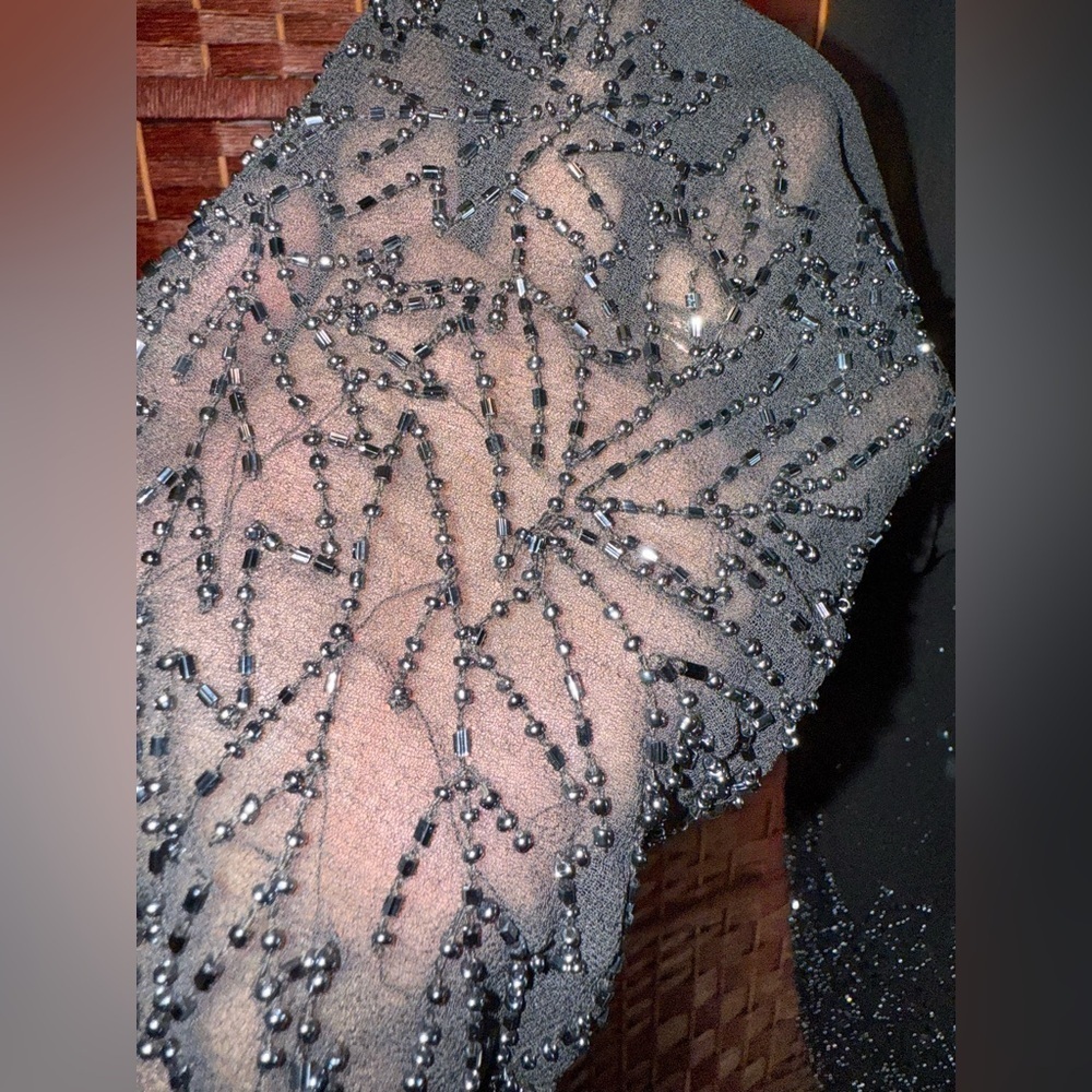 J Kara Vintage Elegant Black Beaded Chiffon jacket & Cami 2 Piece Top Size L - Picture 7 of 11
